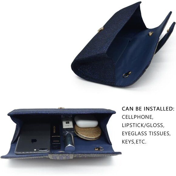 Womens Blue Crystal Sparkly Evening Clutch Purse with Rhinestones Wedding - Picture 6 of 6